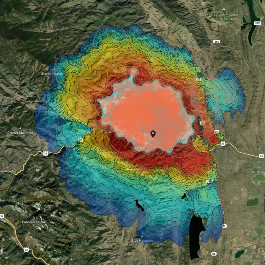 screenshot from ororatech's map platform showcasing a fire spread
