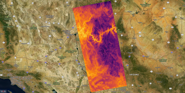 A thermal image of the Grand Canyon in the United States