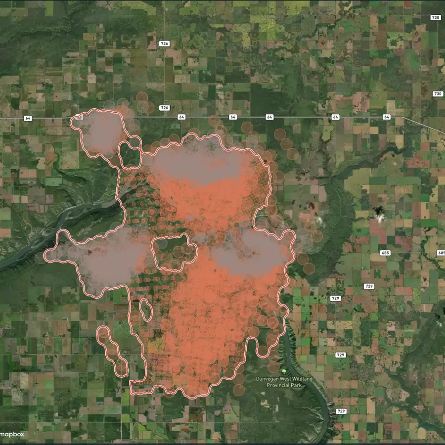 fire map showing alberta fire progression in wildfire solution platform