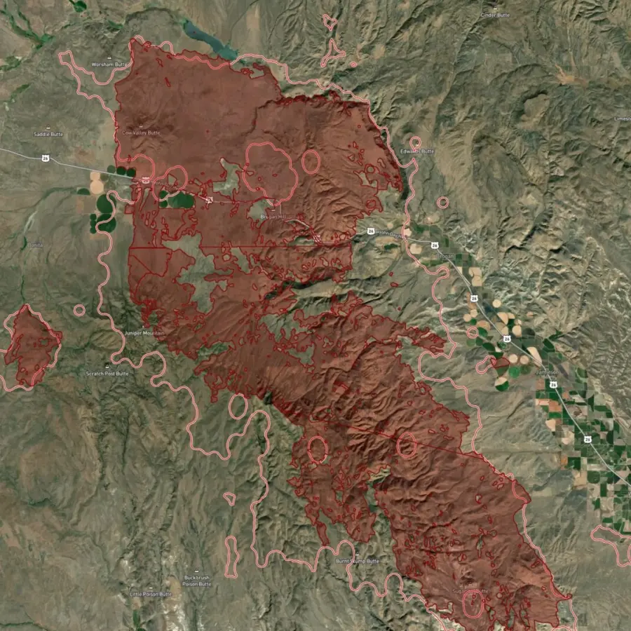 burnt area section marked on a map, fire destroyed vegetation