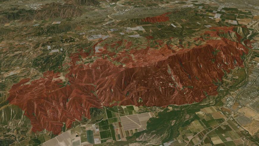 3d map showing area damaged by wildfire