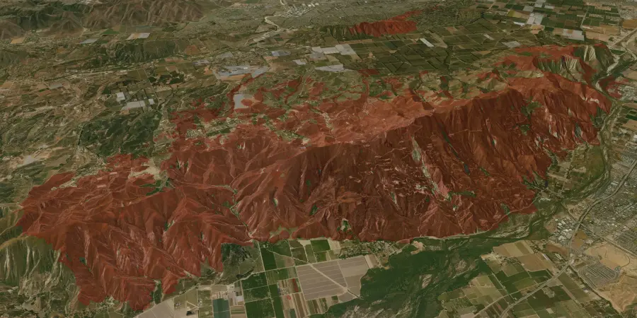 3d map showing area damaged by wildfire