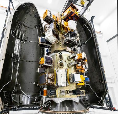 The full stack of satellites onboard Transporter-18, including FOREST-20.