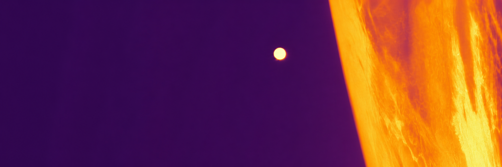 We pointed the satellite at the moon to capture this thermal image from orbit - the Earth is on the right, with the moon being the dot in the middle.