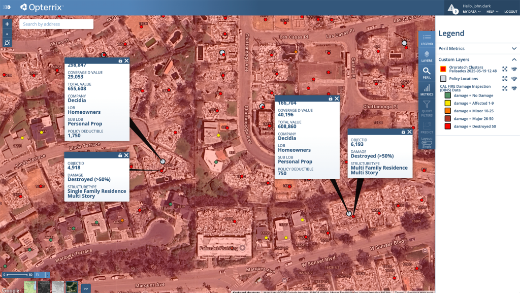 Home by home policy information based on wildfire risk data