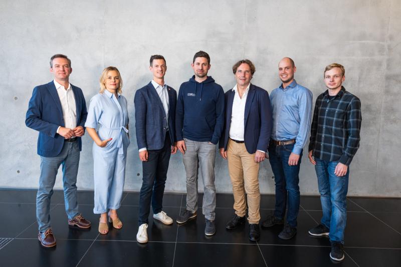 OroraTech's leadership team. From left to right: Viktor Gauk, Marina Pott, Thomas Grübler, Martin Langer, Axel Roenneke, Rupert Amann, and Florian Mauracher.