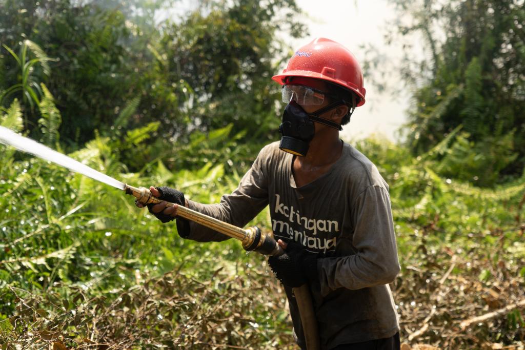 A peatland firefighter. Peat is an especially difficult fuel to mitigate against.