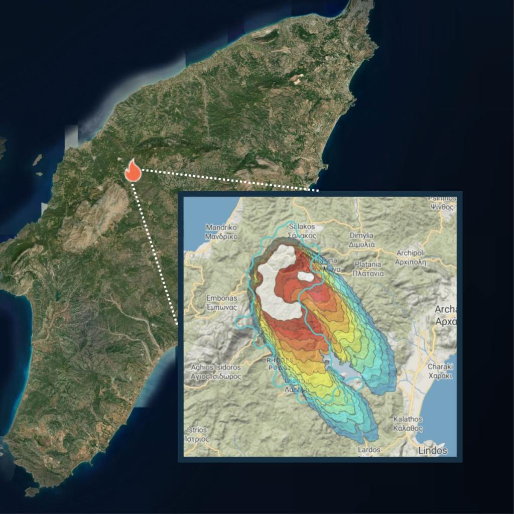 The Fire Spread simulation of the Dervenochoria Wildfire in Greece from July 18 for the next 24 hours.