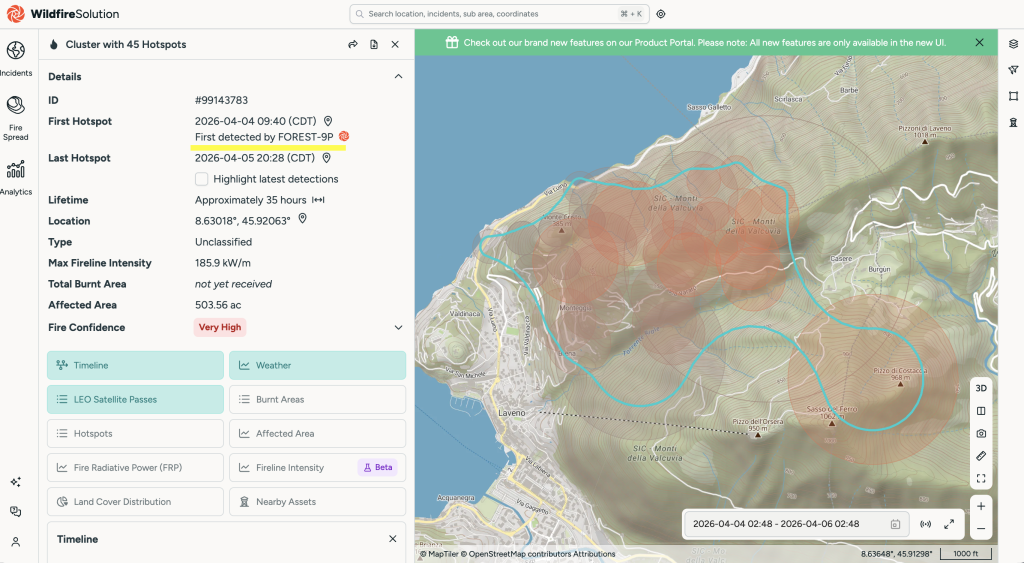 The Laveno, Italy fire as seen with Wildfire Solution