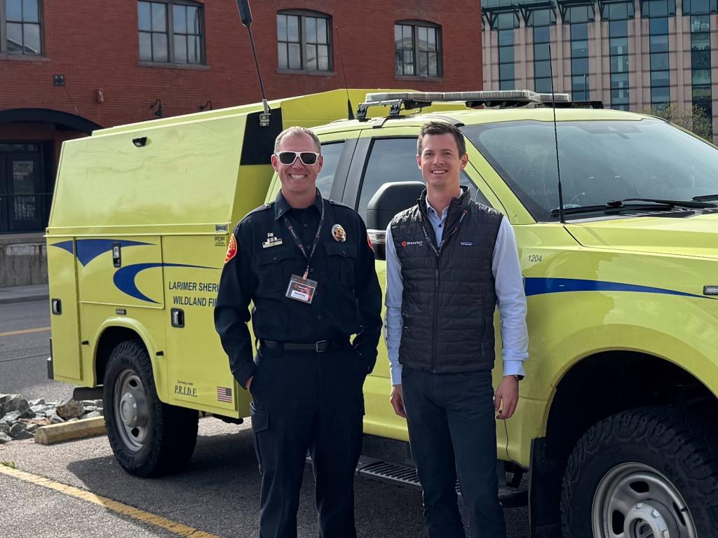 CEO Thomas Gruebler and David Frey, Wildfire Emergency Services Specialist from Larimer County Sheriff’s Office Emergency Services Division